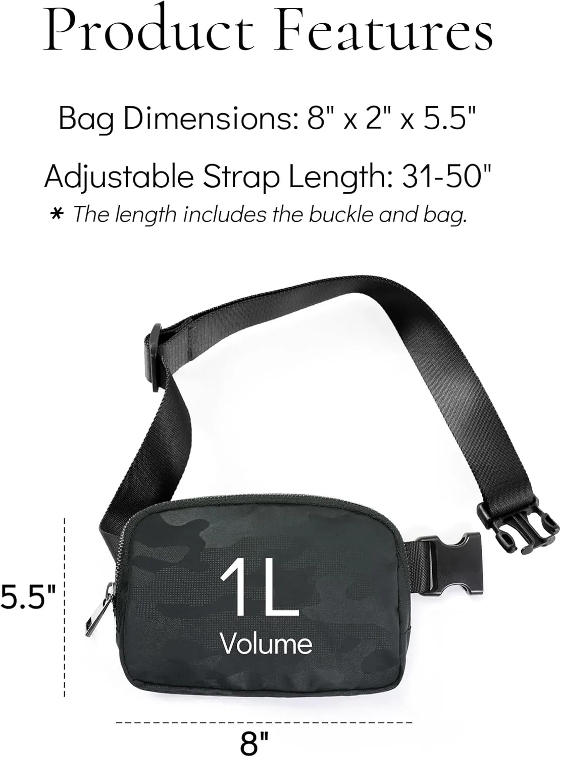 Fanny Pack Crossbody Bag Trendy Waterproof Small Sling Cross Body Purse for Women Men Fashion Waist Packs Mini Belt Bag Pouch Chest Bum Bag Lulu Dupes for Travel Vacation Running Black Camo