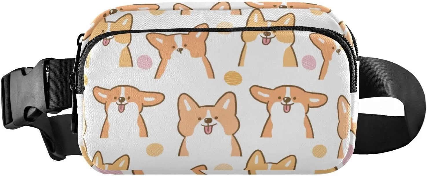 Fanny Pack for Women Men Cartoon Smile Corgi Dog Belt Waist Pack Bum Bag Wallets for Running Cycling Hiking Travel Workout with Adjustable Strap