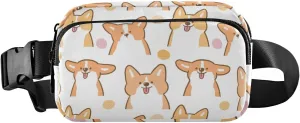 Fanny Pack for Women Men Cartoon Smile Corgi Dog Belt Waist Pack Bum Bag Wallets for Running Cycling Hiking Travel Workout with Adjustable Strap