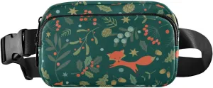 Fanny Pack for Women Men Christmas Foxes Oak Leaves Belt Waist Pack Bum Bag Wallets for Running Cycling Hiking Travel Workout with Adjustable Strap