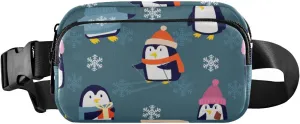 Fanny Pack for Women Men Christmas Penguins Snowflakes Belt Waist Pack Bum Bag Wallets for Running Cycling Hiking Travel Workout with Adjustable Strap