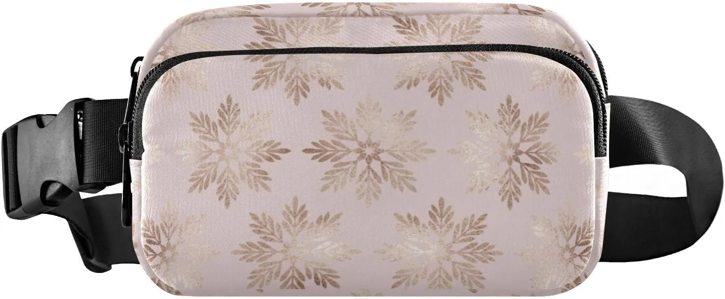 Fanny Pack for Women Men Christmas Rose Gold Snowflakes Belt Waist Pack Bum Bag Wallets for Running Cycling Hiking Travel Workout with Adjustable Strap