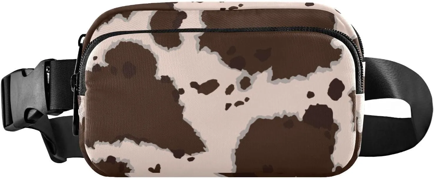 Fanny Pack for Women Men Cow Leather Brown Spots Belt Waist Pack Bum Bag Wallets for Running Cycling Hiking Travel Workout with Adjustable Strap