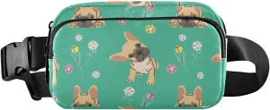 Fanny Pack for Women Men Cute Brown French Bulldog Floral Belt Waist Pack Bum Bag Wallets for Running Cycling Hiking Travel Workout with Adjustable Strap