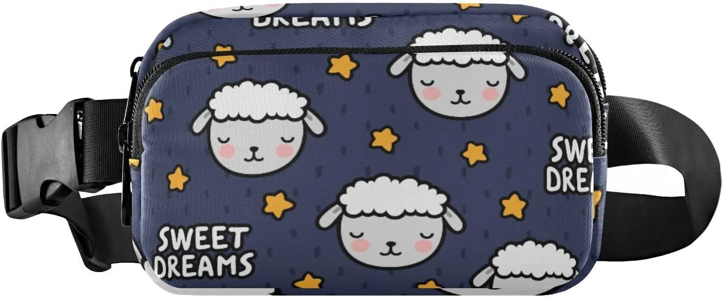 Fanny Pack for Women Men Cute Cartoon Sheep Stars Belt Waist Pack Bum Bag Wallets for Running Cycling Hiking Travel Workout with Adjustable Strap