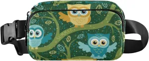 Fanny Pack for Women Men Cute Owls Forest Tree Belt Waist Pack Bum Bag Wallets for Running Cycling Hiking Travel Workout with Adjustable Strap
