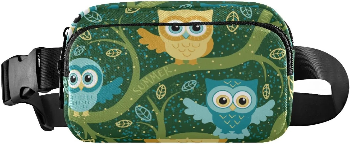 Fanny Pack for Women Men Cute Owls Forest Tree Belt Waist Pack Bum Bag Wallets for Running Cycling Hiking Travel Workout with Adjustable Strap