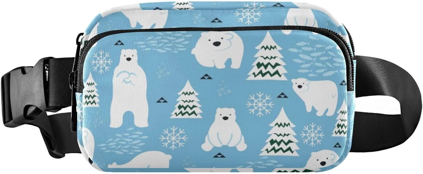 Fanny Pack for Women Men Cute Polar Bears Winter Belt Waist Pack Bum Bag Wallets for Running Cycling Hiking Travel Workout with Adjustable Strap