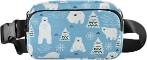 Fanny Pack for Women Men Cute Polar Bears Winter Belt Waist Pack Bum Bag Wallets for Running Cycling Hiking Travel Workout with Adjustable Strap