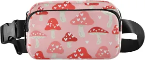 Fanny Pack for Women Men Cute Red Mushroom Heart Belt Waist Pack Bum Bag Wallets for Running Cycling Hiking Travel Workout with Adjustable Strap