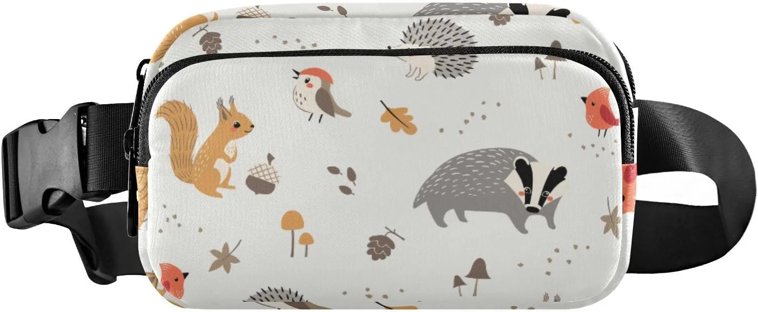 Fanny Pack for Women Men Cute Woodland Animals Autumn Floral Belt Waist Pack Bum Bag Wallets for Running Cycling Hiking Travel Workout with Adjustable Strap