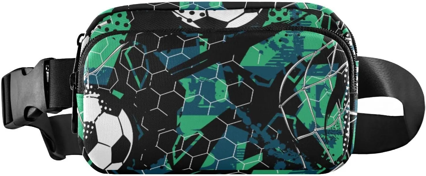 Fanny Pack for Women Men Football Black Green Belt Waist Pack Bum Bag Wallets for Running Cycling Hiking Travel Workout with Adjustable Strap
