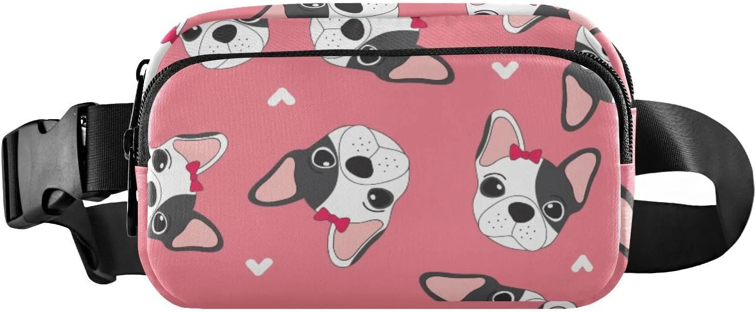 Fanny Pack for Women Men French Bulldog Pink Belt Waist Pack Bum Bag Wallets for Running Cycling Hiking Travel Workout with Adjustable Strap