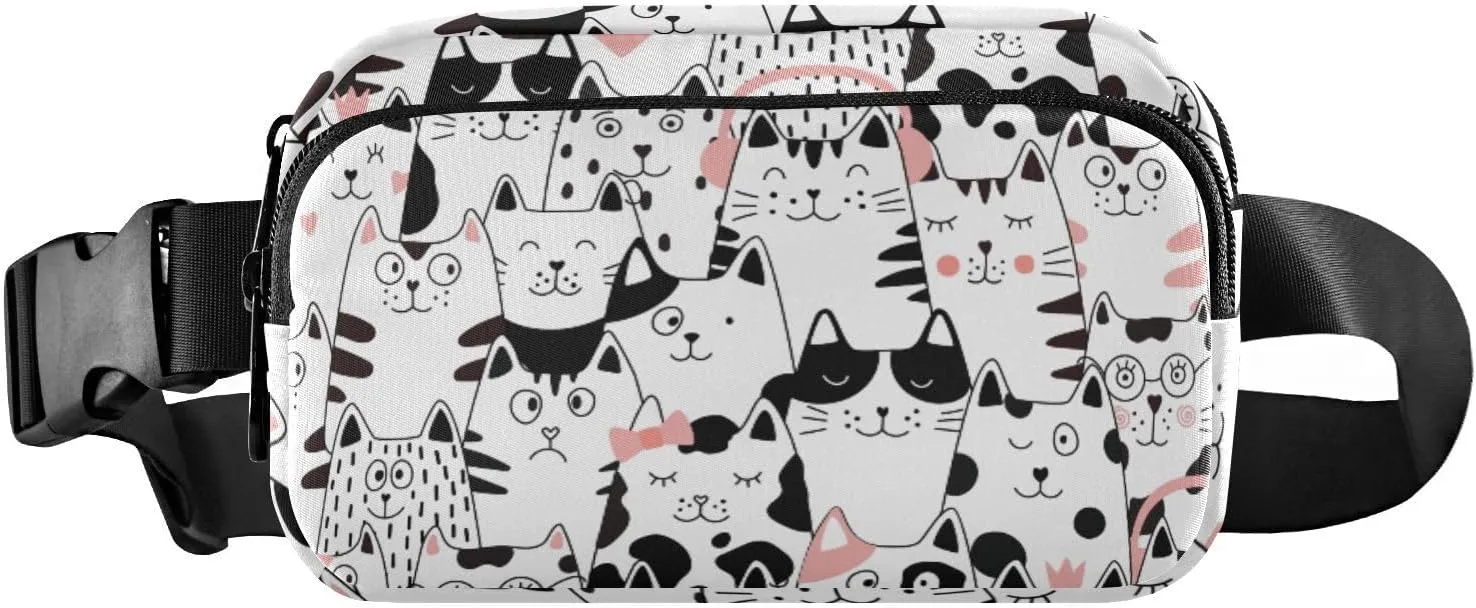Fanny Pack for Women Men Funny Cartoon Cats (2) Belt Waist Pack Bum Bag Wallets for Running Cycling Hiking Travel Workout with Adjustable Strap