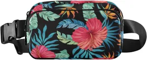 Fanny Pack for Women Men Hibiscus Flowers Black Belt Waist Pack Bum Bag Wallets for Running Cycling Hiking Travel Workout with Adjustable Strap