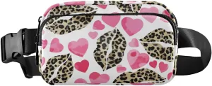Fanny Pack for Women Men Leopard Lip Pink Hearts Belt Waist Pack Bum Bag Wallets for Running Cycling Hiking Travel Workout with Adjustable Strap