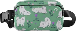 Fanny Pack for Women Men Samoyed Dogs Green Meadow Belt Waist Pack Bum Bag Wallets for Running Cycling Hiking Travel Workout with Adjustable Strap