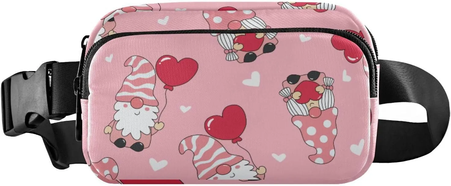 Fanny Pack for Women Men ValentineGnome Red Heart Belt Waist Pack Bum Bag Wallets for Running Cycling Hiking Travel Workout with Adjustable Strap