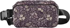 Fanny Pack for Women Men Wild Flowers Purple Belt Waist Pack Bum Bag Wallets for Running Cycling Hiking Travel Workout with Adjustable Strap