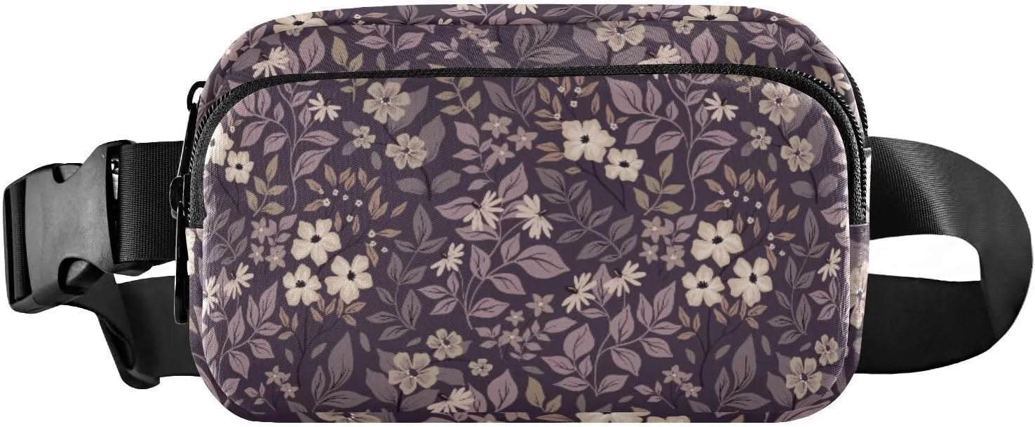 Fanny Pack for Women Men Wild Flowers Purple Belt Waist Pack Bum Bag Wallets for Running Cycling Hiking Travel Workout with Adjustable Strap