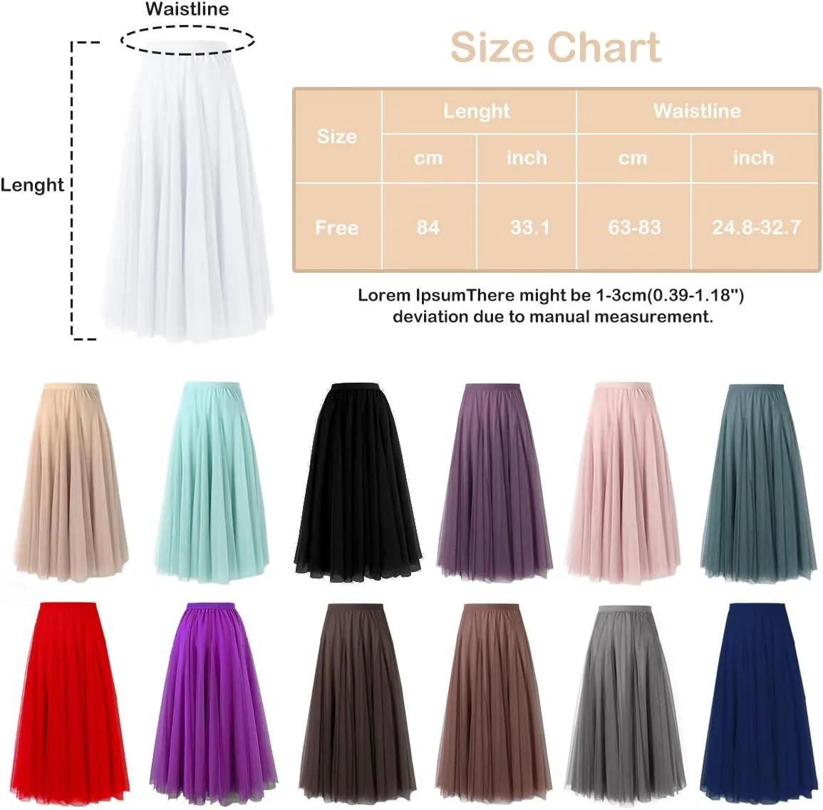 FEOYA Women Tutu Tulle Skirt A-Line Fairy Pleated Elastic Waist Maxi Midi Tea Length Party Evening Summer Casual Skirt