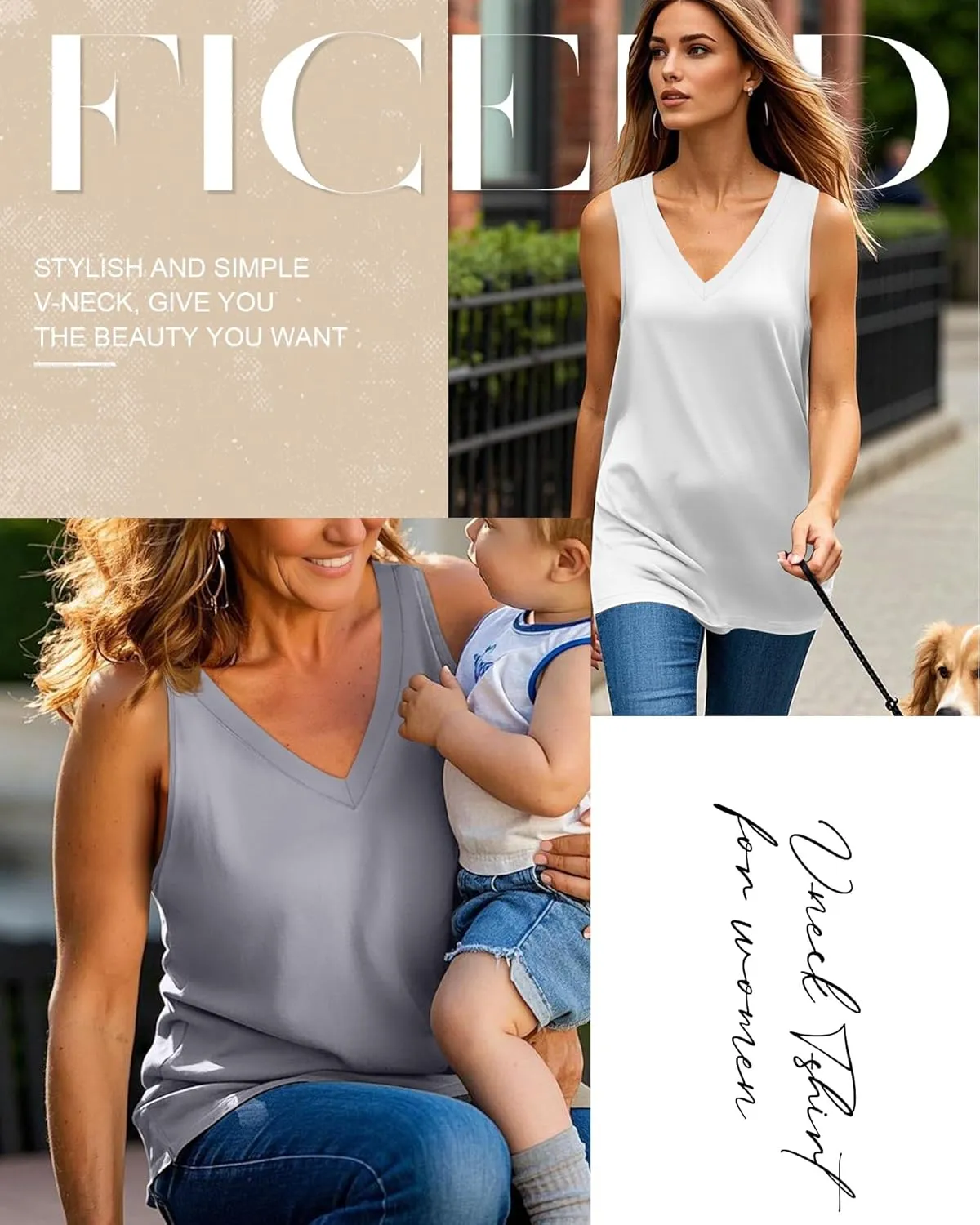 Ficerd 4 Pack V Neck Tank Tops for Women Sleeveless Shirts Loose Fit Tunic Tank Multipack 2025 Summer Beach Vacation Clothes