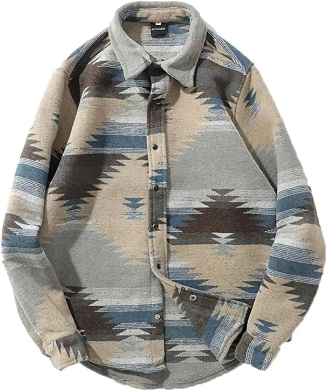 FindThy Mens Brushed Flannel Shirts Ethnic Aztec Print Button Up Lapel Tribal Shirt Jacket Shacket