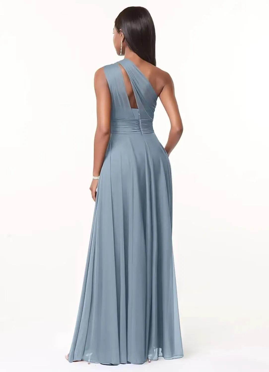 Flowy Chiffon Bridesmaid Dresses for Women One Shoulder Formal Dress for Wedding A Line Pleated Wedding Guest Dress