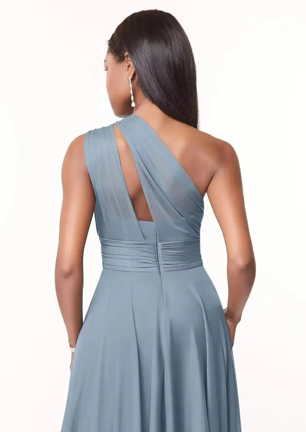Flowy Chiffon Bridesmaid Dresses for Women One Shoulder Formal Dress for Wedding A Line Pleated Wedding Guest Dress