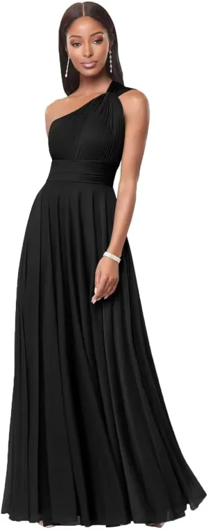 Flowy Chiffon Bridesmaid Dresses for Women One Shoulder Formal Dress for Wedding A Line Pleated Wedding Guest Dress