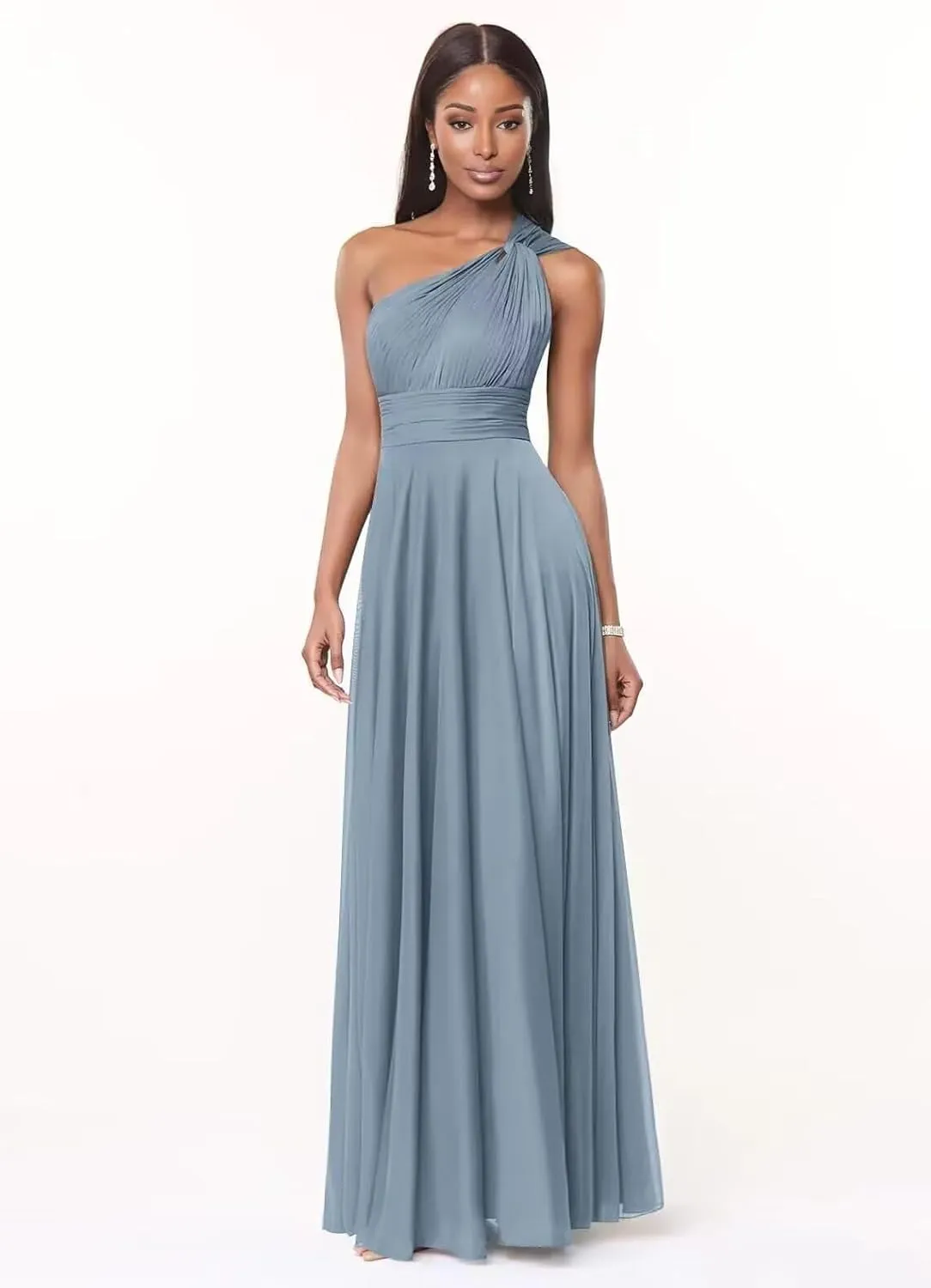 Flowy Chiffon Bridesmaid Dresses for Women One Shoulder Formal Dress for Wedding A Line Pleated Wedding Guest Dress