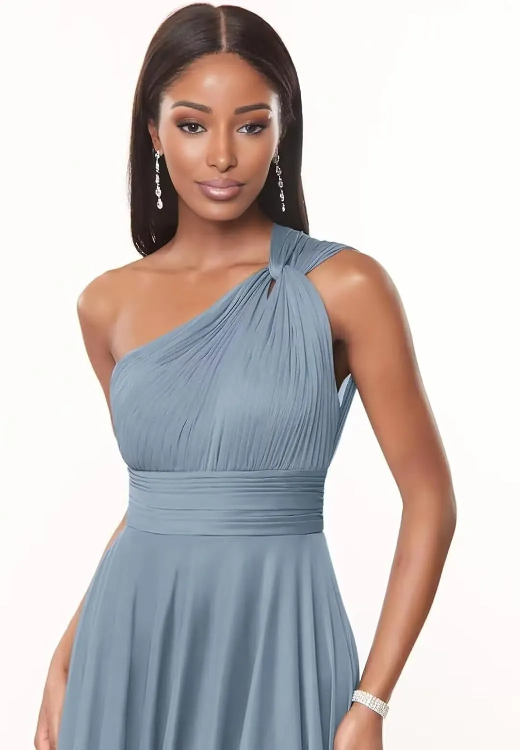 Flowy Chiffon Bridesmaid Dresses for Women One Shoulder Formal Dress for Wedding A Line Pleated Wedding Guest Dress