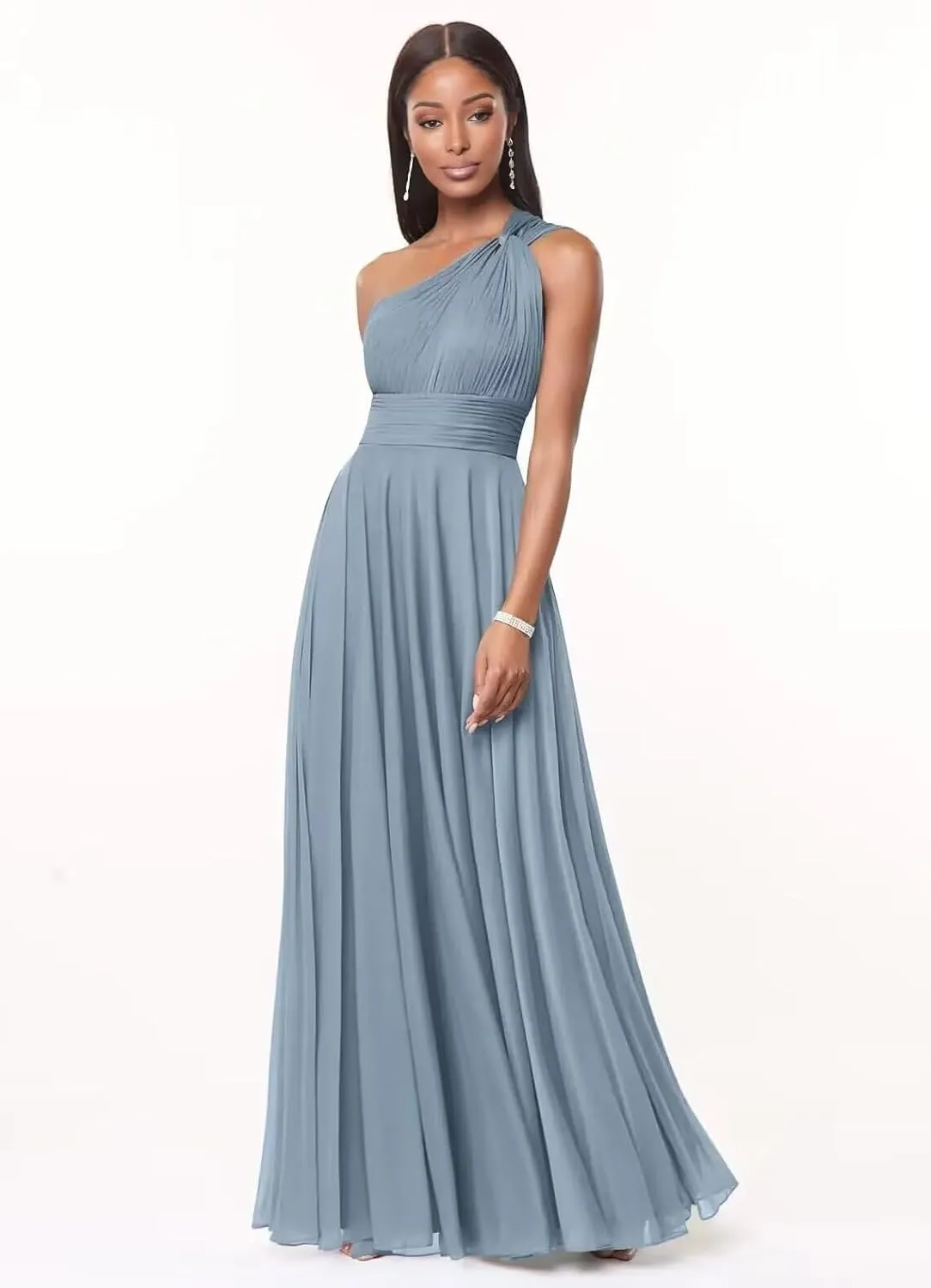 Flowy Chiffon Bridesmaid Dresses for Women One Shoulder Formal Dress for Wedding A Line Pleated Wedding Guest Dress