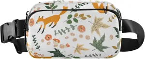 Foxes and Autumn Maple Leaves Fanny Packs Belt Bag for Women Men,Waterproof Crossbody Bag,Fashion Waist Packs for Workout/Running/Yoga/Shopping/Hiking