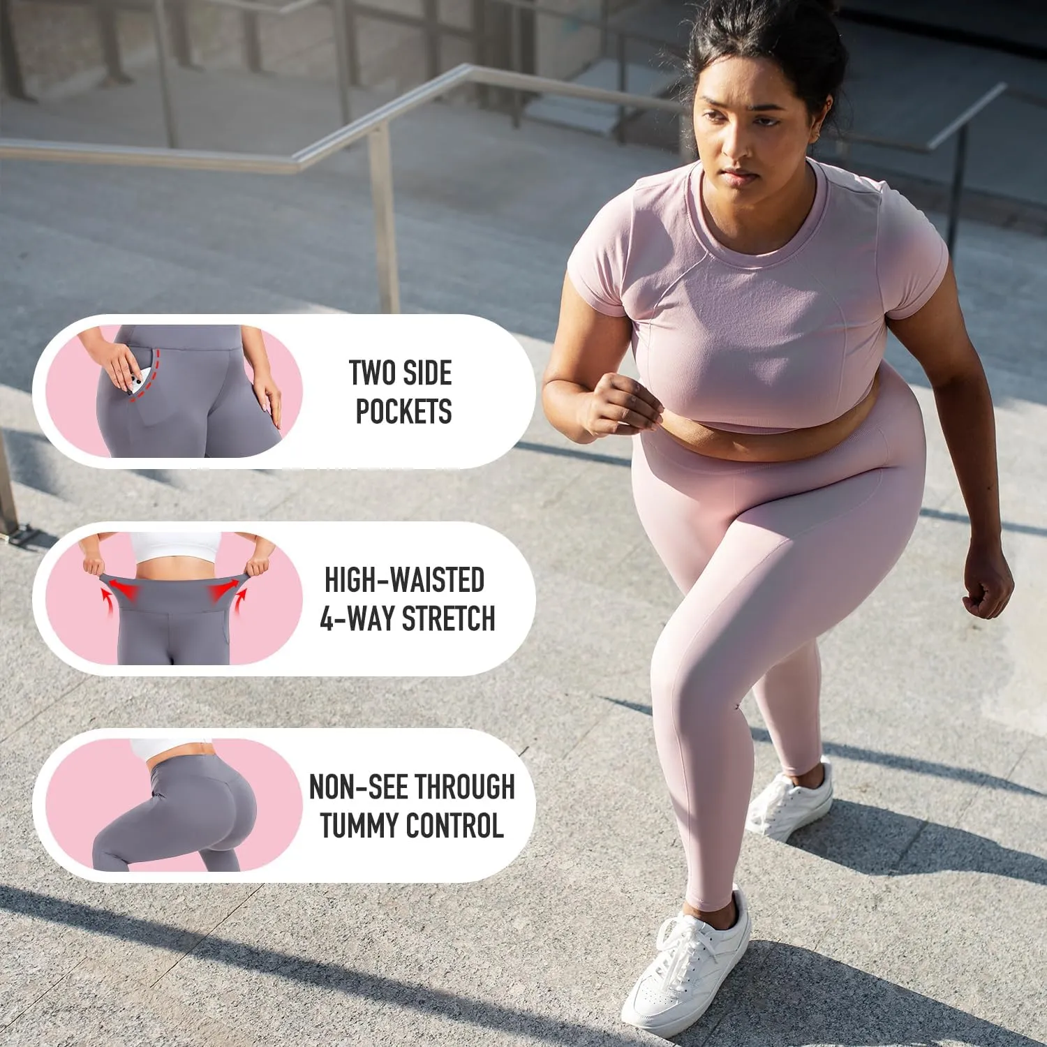 FULLSOFT 3 Pack Plus Size Leggings with Pockets for Women-High Waisted Tummy Control 1X-4X Soft Yoga Pants for Workout
