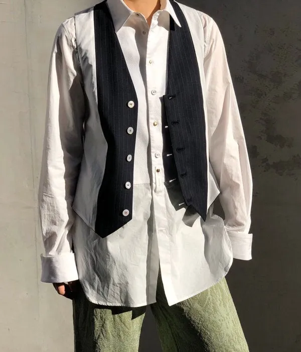FUMIKA_UCHIDA/PIN STRIPE BACKLESS WAISTCOATS(NAVY)