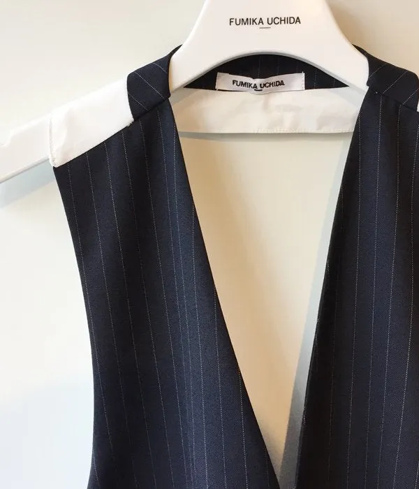 FUMIKA_UCHIDA/PIN STRIPE BACKLESS WAISTCOATS(NAVY)