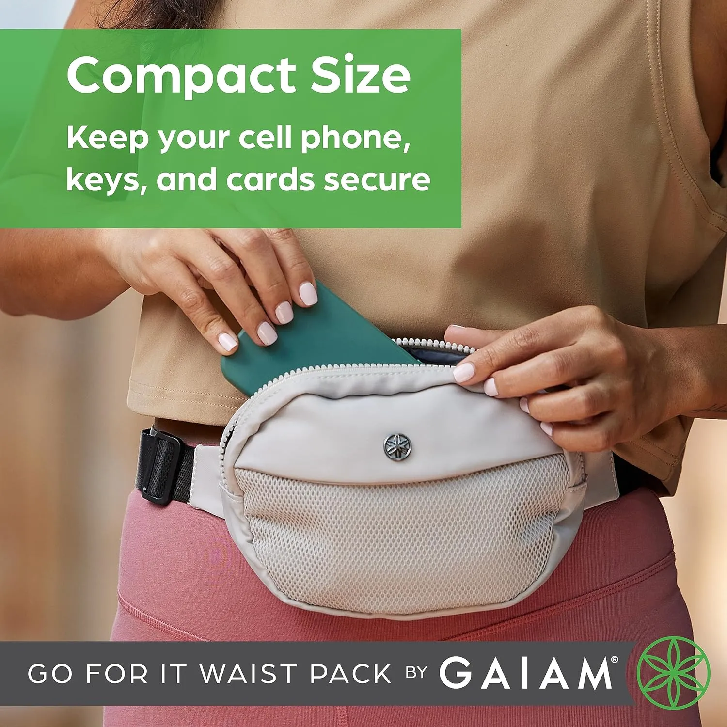 Gaiam Go for It Waist Pack, Adjustable Fanny Pack Crossbody Bags for Women & Men - Waterproof Cross Body Bag with Zippered Pockets, Running Belt Bag, Ideal for Vacation & Travel