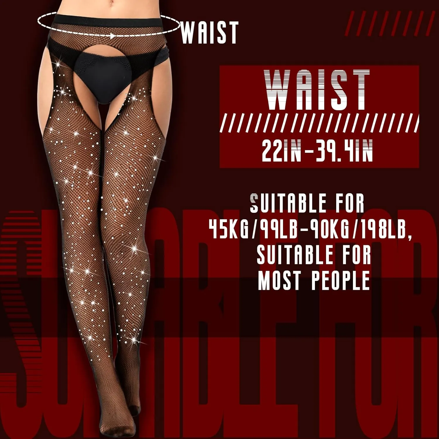 Geyoga 3 Pcs Footless Fishnet Stockings for Women Rhinestone Fish Nets Tights Thigh High Stockings Pantyhose Mesh Leggings