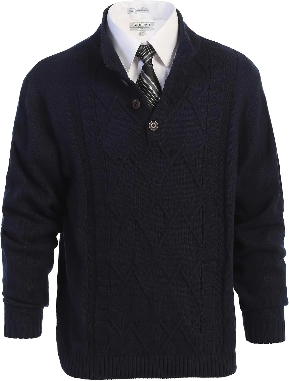 Gioberti Men's 100% Cotton Button Down Collar Knitted Pullover Sweater
