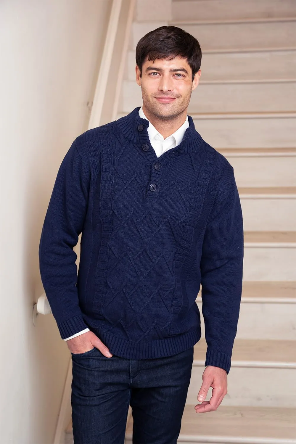 Gioberti Men's 100% Cotton Button Down Collar Knitted Pullover Sweater