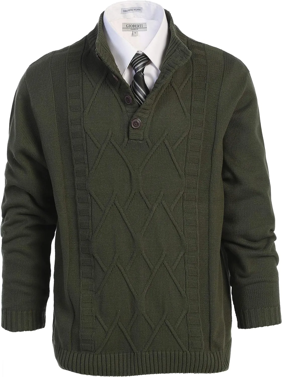 Gioberti Men's 100% Cotton Button Down Collar Knitted Pullover Sweater