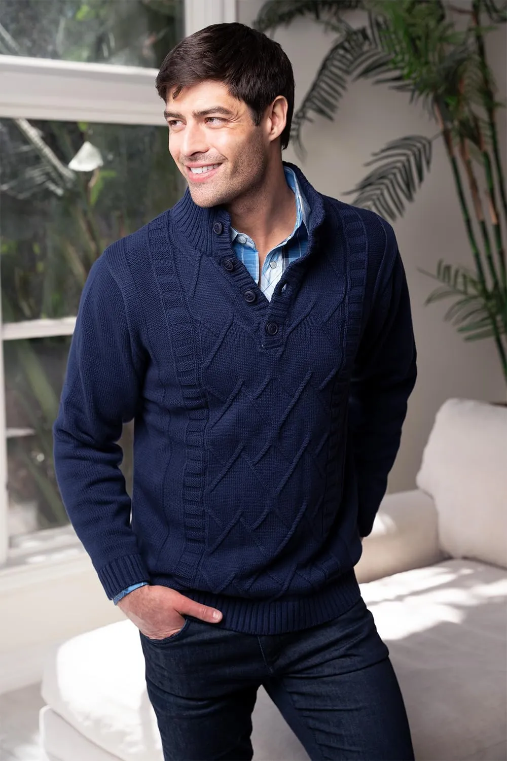 Gioberti Men's 100% Cotton Button Down Collar Knitted Pullover Sweater