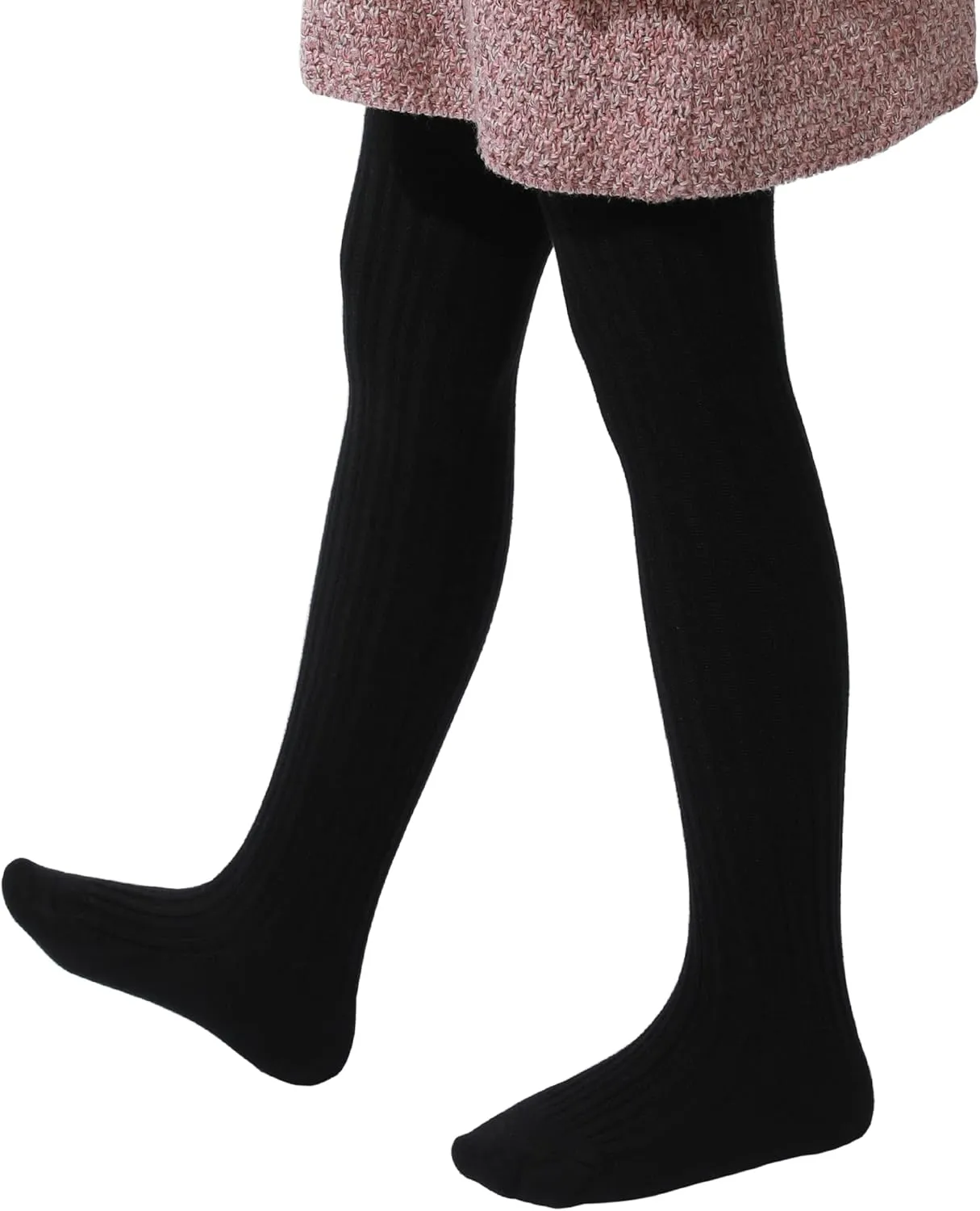Girls' Cotton Tights - Toddler Cable Knit Footed Tights for Baby Girls