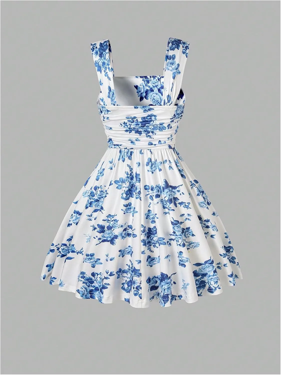 GORGLITTER Girl's Floral Print Ruffle Mini Dress Summer Beach Sun Dress Ruched Sleeveless Cute Boho Dresses