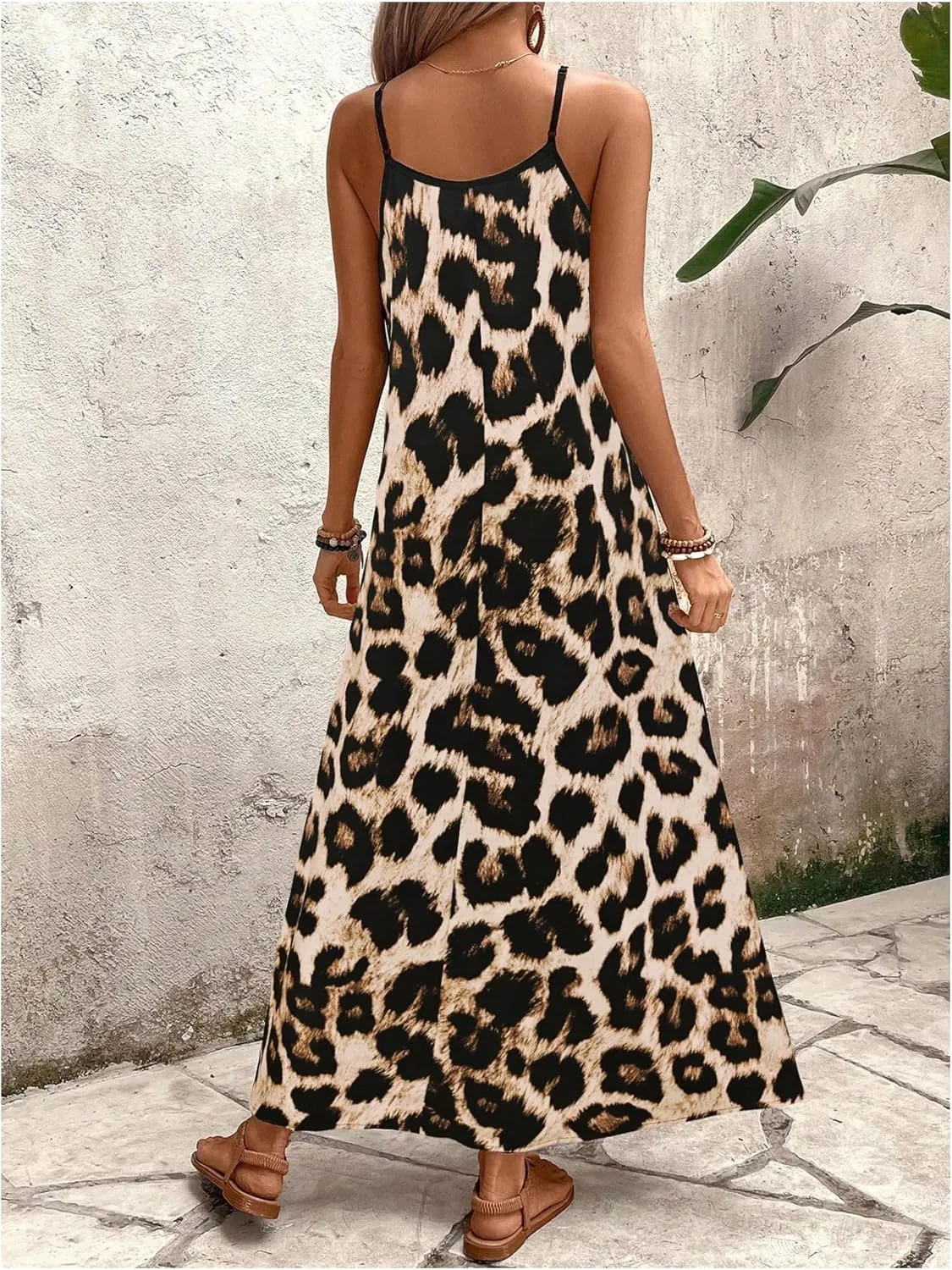 GORGLITTER Women's Leopard Sleeveless Oversized Maxi Long Dress Cheetah Bump Friendly V Neck Beach Sun Dresses