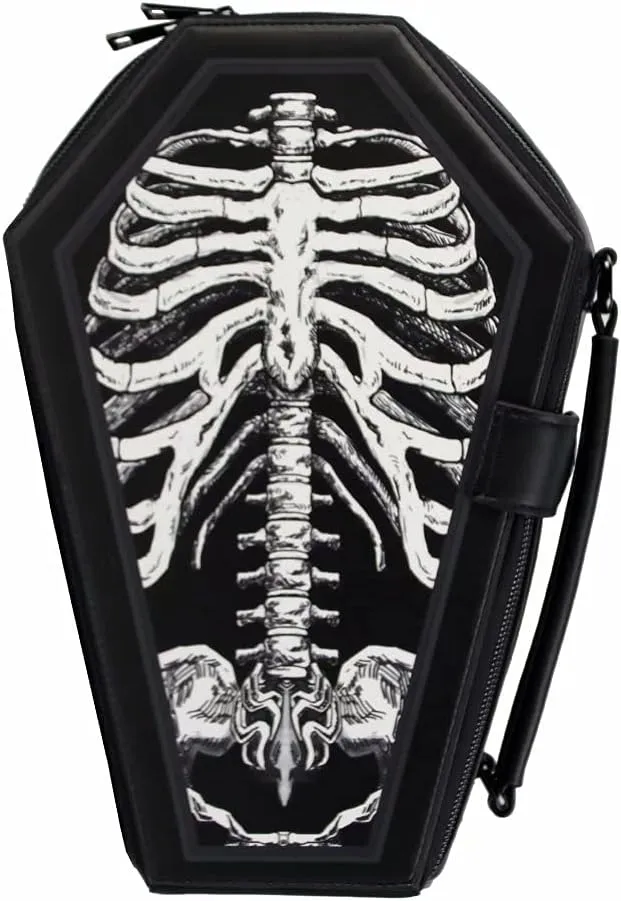 Gothic Crossbody Bag Steampunk Shoulder Bags Printed Faux Leather Satchel Handbag Black