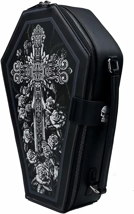 Gothic Crossbody Bag Steampunk Shoulder Bags Printed Faux Leather Satchel Handbag Black