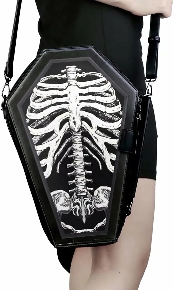 Gothic Crossbody Bag Steampunk Shoulder Bags Printed Faux Leather Satchel Handbag Black