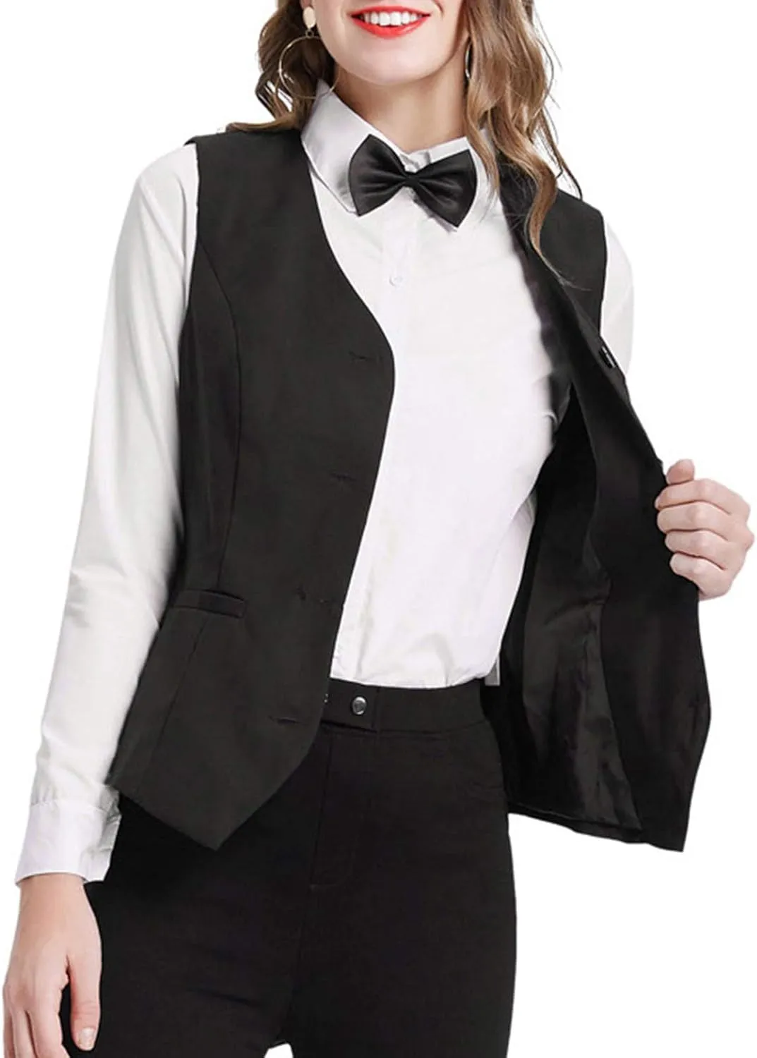 GRACE KARIN Women's V-Neck Slim Fit Office Bottoned Dressy Suit Vest Waistcoats
